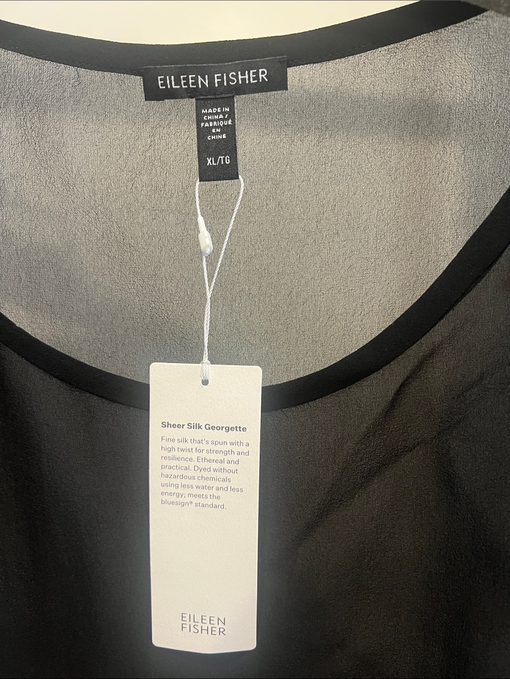 Eileen Fisher Black Sheer silk georgette Scoop dolman sleeve top - Picture 3 of 4